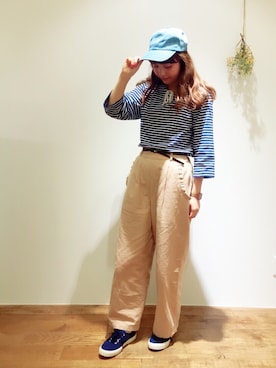 「アイテム（デニムパンツ、ベージュ系）」を使った、Dot&Stripes CHILDWOMANさん（レディース・158cm）の春コーディネート