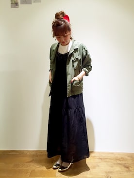 「アイテム（ミリタリージャケット）」を使った、Dot&Stripes CHILDWOMANさん（レディース・158cm）の春コーディネート