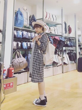 「H&M（エイチ・アンド・エム）のアイテム（帽子、ホワイト系）」を使った、Q喵さん（レディース・151cm）の春コーディネート