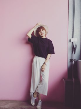 「H&M（エイチ・アンド・エム）のアイテム（帽子、ホワイト系）」を使った、Q喵さん（レディース・151cm）の夏コーディネート