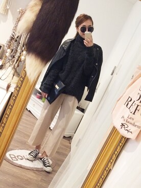 「ライタースジャケット」｜「アイテム（スラックス）」を使った、amiさん（レディース・163cm）の冬コーディネート