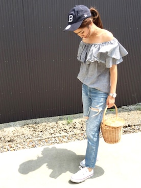 「SEVENDAYS=SUNDAY（セブンデイズサンデイ）のアイテム（帽子）」を使った、amiさん（レディース・163cm）の夏コーディネート