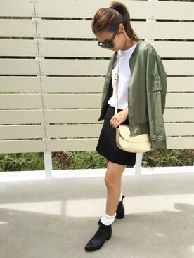 「ソックス」｜「アイテム（MA-1）」を使った、amiさん（レディース・163cm）の秋コーディネート