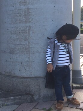 「babygap」｜「アイテム（ハンチング/ベレー帽）」を使った、しーさん（キッズ・80cm）の秋コーディネート
