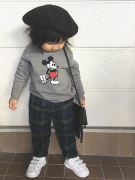 「UNIQLOコーデ」｜「アイテム（ハンチング/ベレー帽）」を使った、しーさん（キッズ・80cm）の秋コーディネート