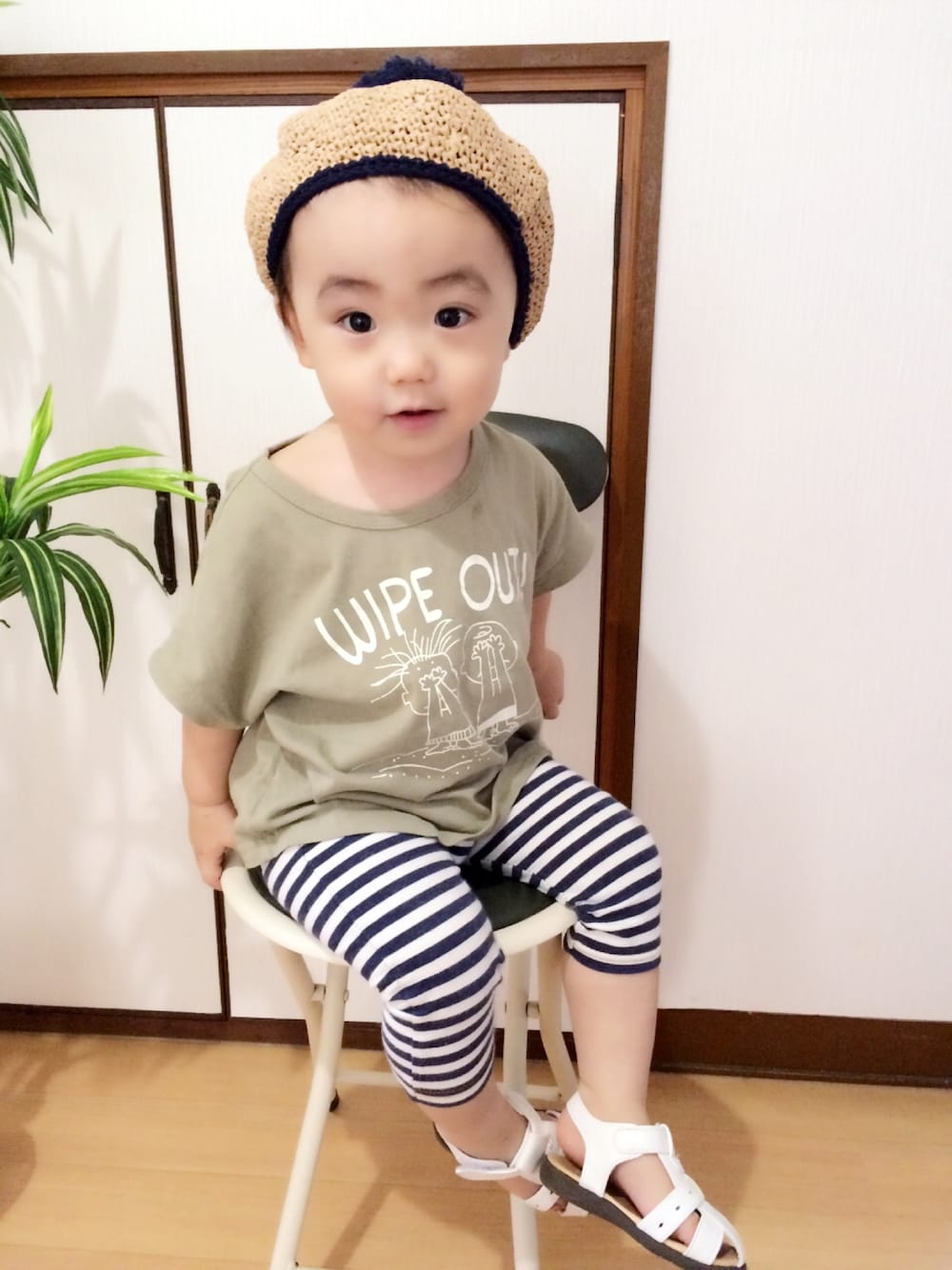 「キッズコーデ、男の子コーデ、麦わらベレー帽、manmaru.a FES」｜「manmaru.aのアイテム（帽子、ベージュ系）」を使った、yuuu_iiiさん（キッズ・80cm）の夏コーディネートの1枚目の写真