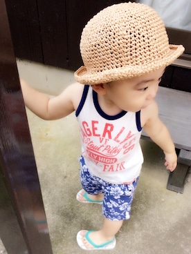 「OLD NAVY（オールドネイビー）のアイテム（ビーチサンダル）」を使った、yuuu_iiiさん（キッズ・80cm）の夏コーディネート
