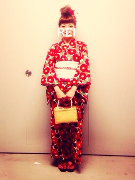 「アイテム（水着/着物・浴衣、レッド系）」を使った、Reeiさん（レディース・157cm）の夏コーディネート