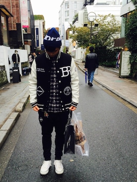 「F.C.R.B.（エフシーアールビー）のアイテム（スタジャン）」を使った、Sunaoさん（メンズ・171cm）の秋コーディネート