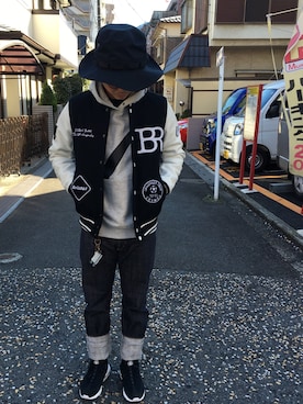 「fragment design（フラグメントデザイン）のアイテム（帽子）」を使った、Sunaoさん（メンズ・171cm）の冬コーディネート