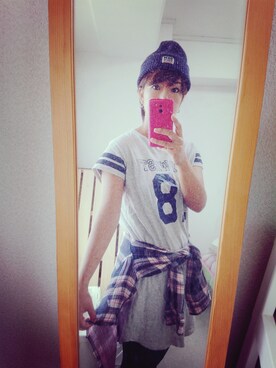 「GLOBAL WORK（グローバルワーク）のTシャツワンピ（Tシャツ/カットソー、グレー系）」を使った、yumi★さん（レディース・157cm）の秋コーディネート