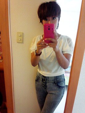 「FREE'S MART（フリーズマート）のカットソー（Tシャツ/カットソー、ホワイト系）」を使った、yumi★さん（レディース・157cm）の秋コーディネート