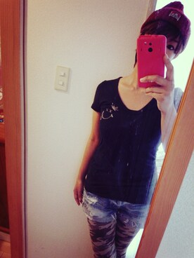 「デニム（デニムパンツ、ブルー系）」を使った、yumi★さん（レディース・157cm）の秋コーディネート