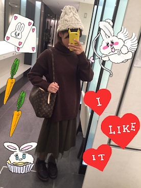 「ダニエルウェリントン」｜「アイテム（ニットキャップ/ビーニー）」を使った、おさかなちゃん☺︎さん（レディース・162cm）の秋コーディネート