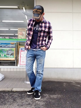 「Buzz Rickson's（バズリクソンズ）のアイテム（Tシャツ/カットソー）」を使った、シンさん（メンズ・169cm）の春コーディネート