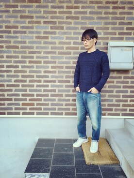 「Johnbull Private labo（ジョンブルプライベートラボ）のアイテム（ニット/セーター）」を使った、のっちさん（メンズ・176cm）の春コーディネート
