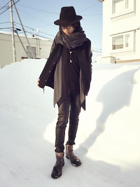 「LAD MUSICIAN（ラッドミュージシャン）のアイテム（スタジャン）」を使った、安田貴広さん（メンズ・174cm）の冬コーディネート