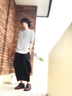 「LAD MUSICIAN（ラッドミュージシャン）のアイテム（その他シューズ）」を使った、安田貴広さん（メンズ・174cm）の夏コーディネート