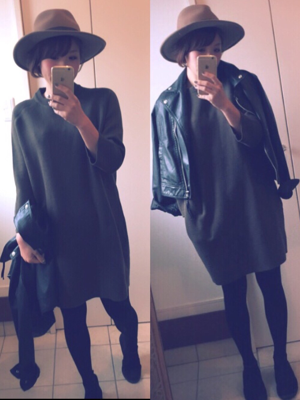 「ミラオーウェン」｜「Mila Owenのアイテム（ワンピース、グリーン系）」を使った、いよぷさん（レディース・164cm）の冬コーディネートの1枚目の写真