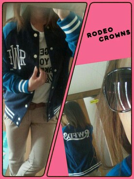 「Rodeo Crowns（ロデオクラウンズ）のアイテム（スタジャン）」を使った、すもも-るさん（レディース・148cm）の春コーディネート