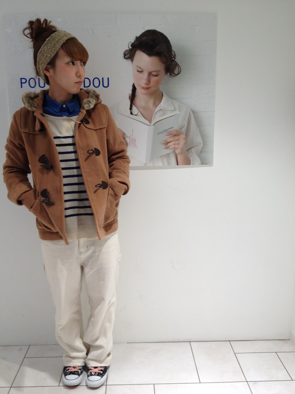 「ダッフルコート、バランス重視、定番アイテム」｜「POU DOU DOUの革パッチショートダッフルコート（ダッフルコート）」を使った、よしださん（レディース・159cm）の秋コーディネートの1枚目の写真