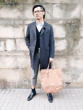 「H&M（エイチ・アンド・エム）のアイテム（トートバッグ）」を使った、JeterChouさん（メンズ・175cm）の秋コーディネート