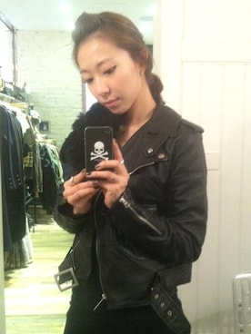 「Ralph Lauren」｜「アイテム（ライダースジャケット）」を使った、mina kimさん（レディース・165cm）の秋コーディネート