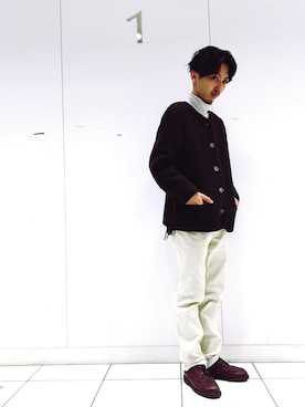 「パラブーツ」｜「アイテム（ノーカラージャケット）」を使った、YOSHIさん（メンズ・171cm）の冬コーディネート