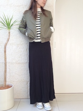 「ボーダーニット」｜「アイテム（その他）」を使った、ayaさん（レディース・161cm）の冬コーディネート