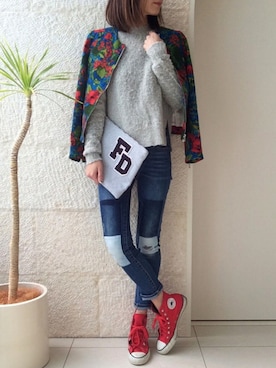 「copine」｜「アイテム（ノーカラージャケット）」を使った、ayaさん（レディース・161cm）の春コーディネート
