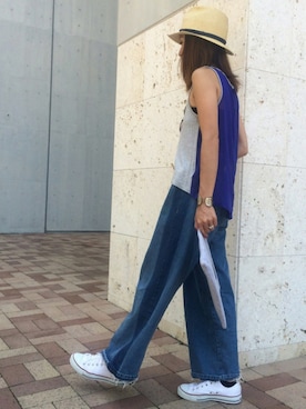 「ハットコーデ」｜「アイテム（デニムパンツ）」を使った、ayaさん（レディース・161cm）の夏コーディネート