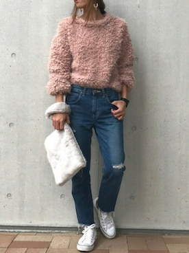 「B:MING by BEAMS（ビーミングバイビームス）のLee×B:MING / 別注SLIMクラッシュデニム（デニムパンツ）」を使った、ayaさん（レディース・161cm）の秋コーディネート