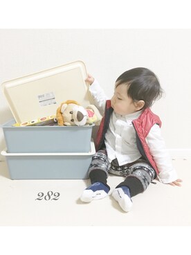 「9ヶ月」｜「アイテム（ダウンベスト）」を使った、soooさん（キッズ・80cm）の秋コーディネート