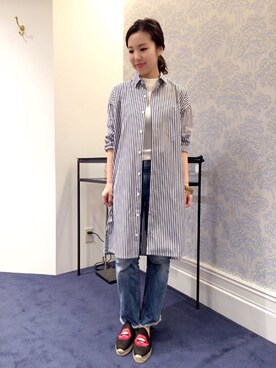 「HELIOPOLE（エリオポール）のアイテム（シャツワンピース）」を使った、hayashiさん（レディース・153cm）の春コーディネート