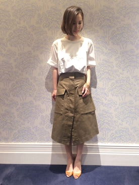 「アイテム（スカート、グリーン系）」を使った、hayashiさん（レディース・153cm）の夏コーディネート