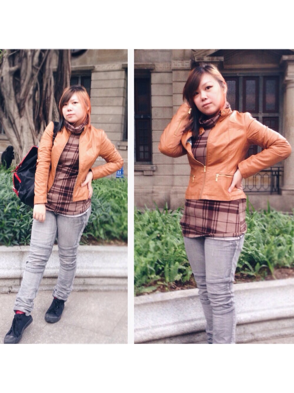 「leather、cool、chic、winter、Glamour、ootd、BROWN」｜「Black Rivetのアイテム（ライダースジャケット、ブラウン系）」を使った、Judyさん（レディース・162cm）の夏コーディネートの1枚目の写真