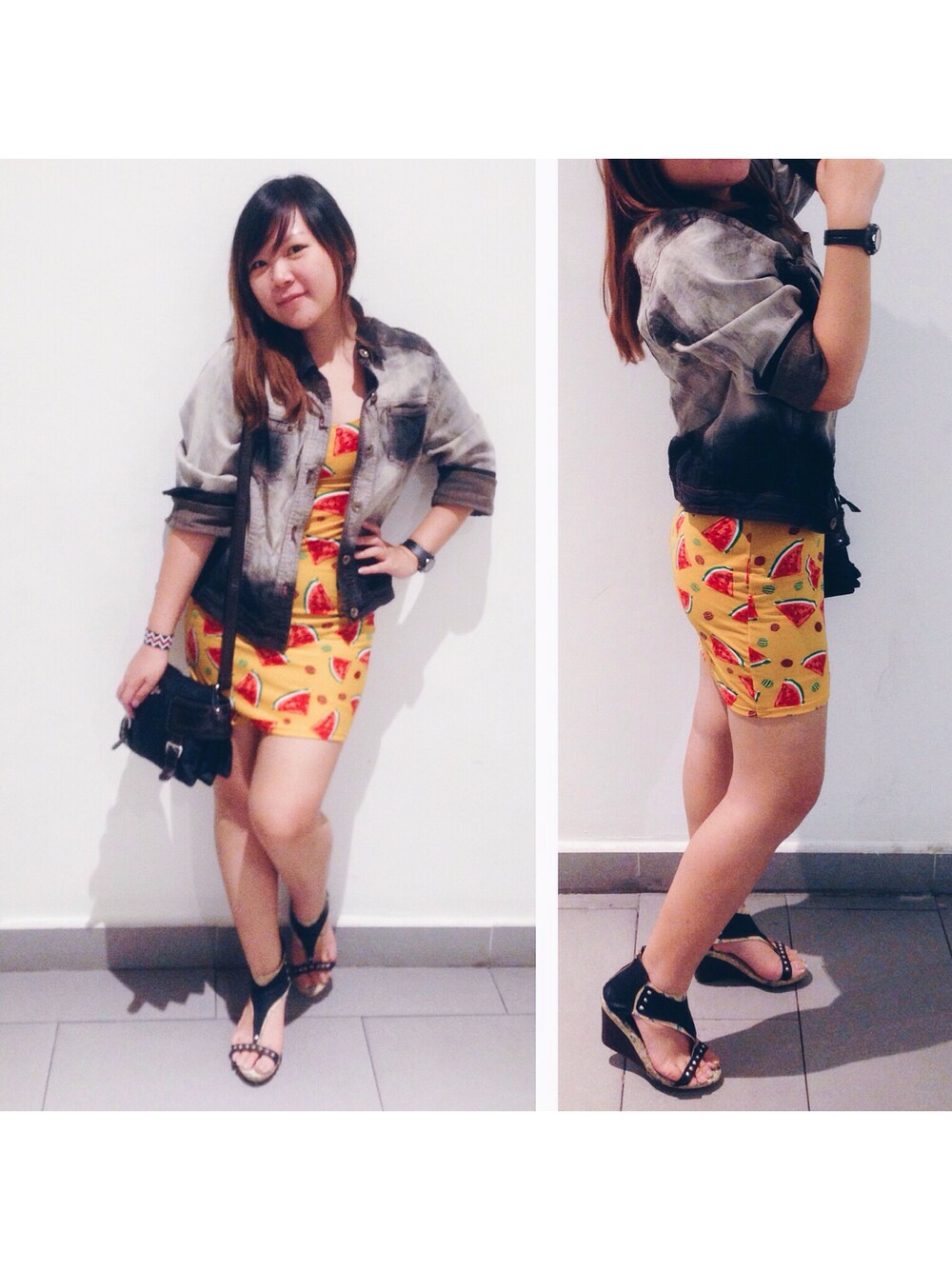 「print、watermelon、かわいい、cool、casual、streetstyle、fun、throwback」｜「GMXのアイテム（ショルダーバッグ、ブラック系）」を使った、Judyさん（レディース・162cm）の夏コーディネートの1枚目の写真