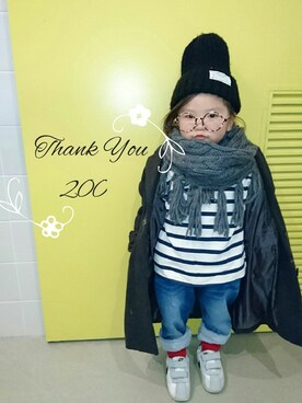「アイテム（チェスターコート）」を使った、kaaareeenさん（キッズ・90cm）の冬コーディネート