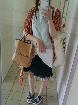 「PUNYUS（プニュズ）のアイテム（トートバッグ）」を使った、ちぱさん（レディース・160cm）の夏コーディネート