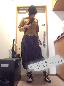 「アイテム（キャスケット、パープル系）」を使った、かなつんさん（レディース・166cm）の秋コーディネート