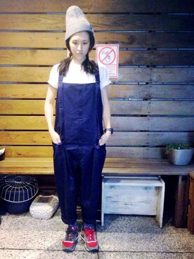 「TRAN泉（トラン）のアイテム（サロペット/オーバーオール）」を使った、昀*⋈さん（レディース・158cm）の秋コーディネート