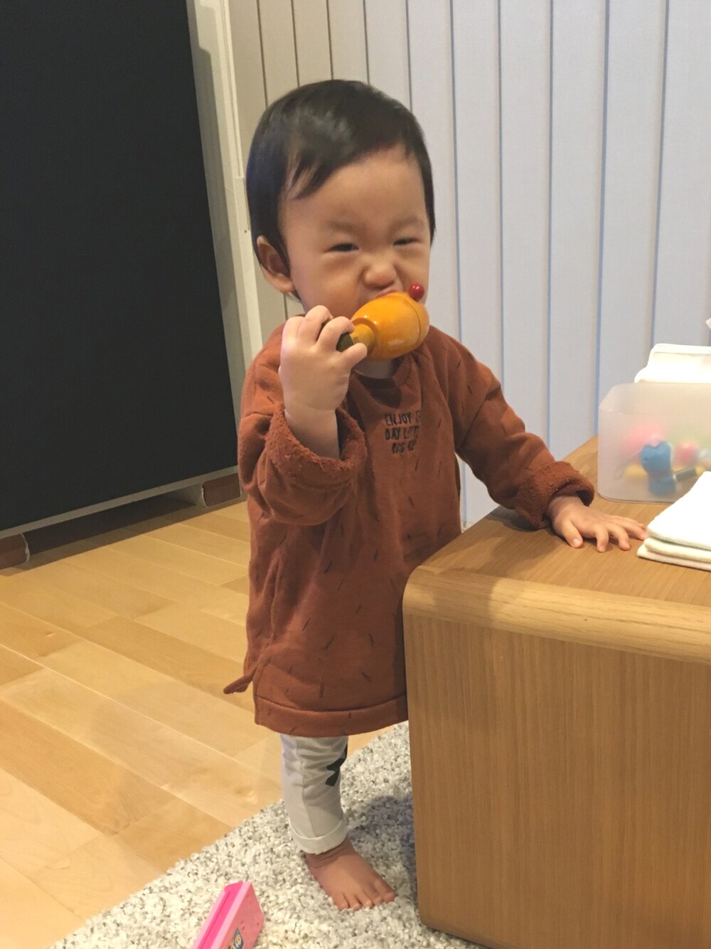 「キッズファッション、０歳、11ヶ月、halloween、秋色トップス、tinycottons、ZARA KIDS」｜「ZARA KIDSのアイテム（スウェット、ブラウン系）」を使った、tatatari☆さん（キッズ・70cm）の秋コーディネートの1枚目の写真