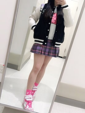 「原宿」｜「アイテム（スタジャン）」を使った、♡ chihiro ♡さん（レディース・157cm）の冬コーディネート
