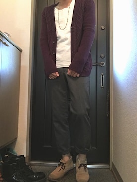 「STUDIOUS（ステュディオス）のアイテム（カーディガン/ボレロ、パープル系）」を使った、hiyokoさん（メンズ・180cm）の秋コーディネート