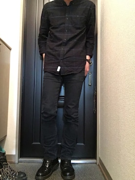 「no brand（ノーブランド）のアイテム（シャツ/ブラウス、ブラック系）」を使った、hiyokoさん（メンズ・180cm）の秋コーディネート