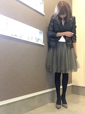 「ZARA KIDS」｜「アイテム（ライダースジャケット）」を使った、sayakaさん（レディース・166cm）の冬コーディネート