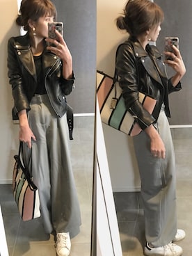 「アイテム（ライダースジャケット）」を使った、sayakaさん（レディース・166cm・30代）の冬コーディネート
