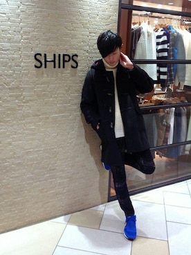 「SHIPS JET BLUE（シップスジェットブルー）のアイテム（ダッフルコート）」を使った、保坂さん（メンズ・179cm）の秋コーディネート