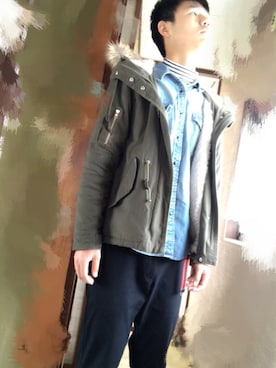 「Confirm（コンファーム）のアイテム（モッズコート）」を使った、宇賀神柊人さん（メンズ・183cm）の秋コーディネート
