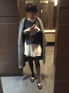 「ロングジャケット」｜「アイテム（シャツワンピース）」を使った、柏原さん（レディース・164cm）の秋コーディネート